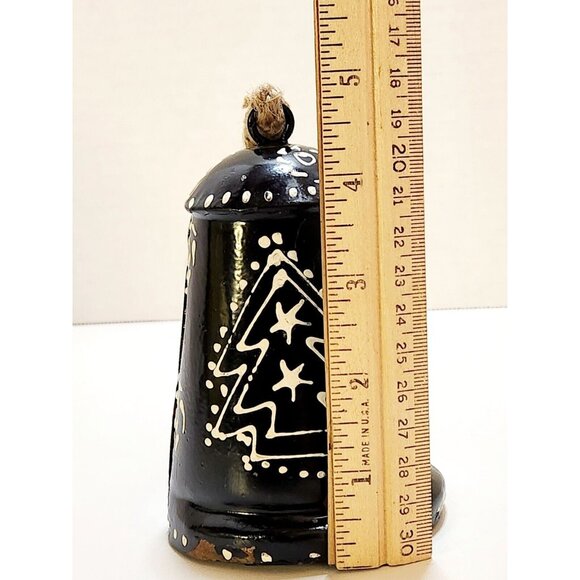 Swedish Christmas Bell Metal Hand Painted Black & White Christmas Tree Jute 5" - Picture 8 of 10